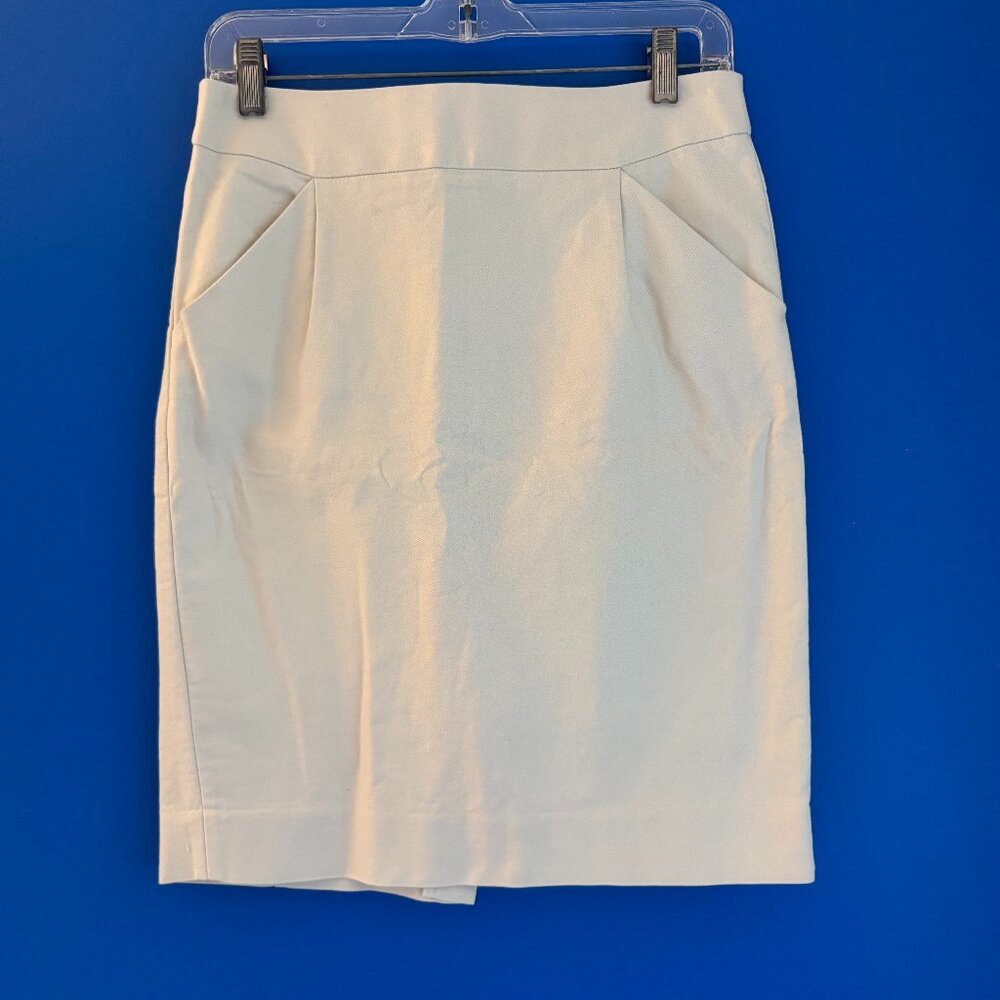 J Crew Women's Classic Cotton Ivory Work Pencil Skirt Preppy Zipped - Sz 4